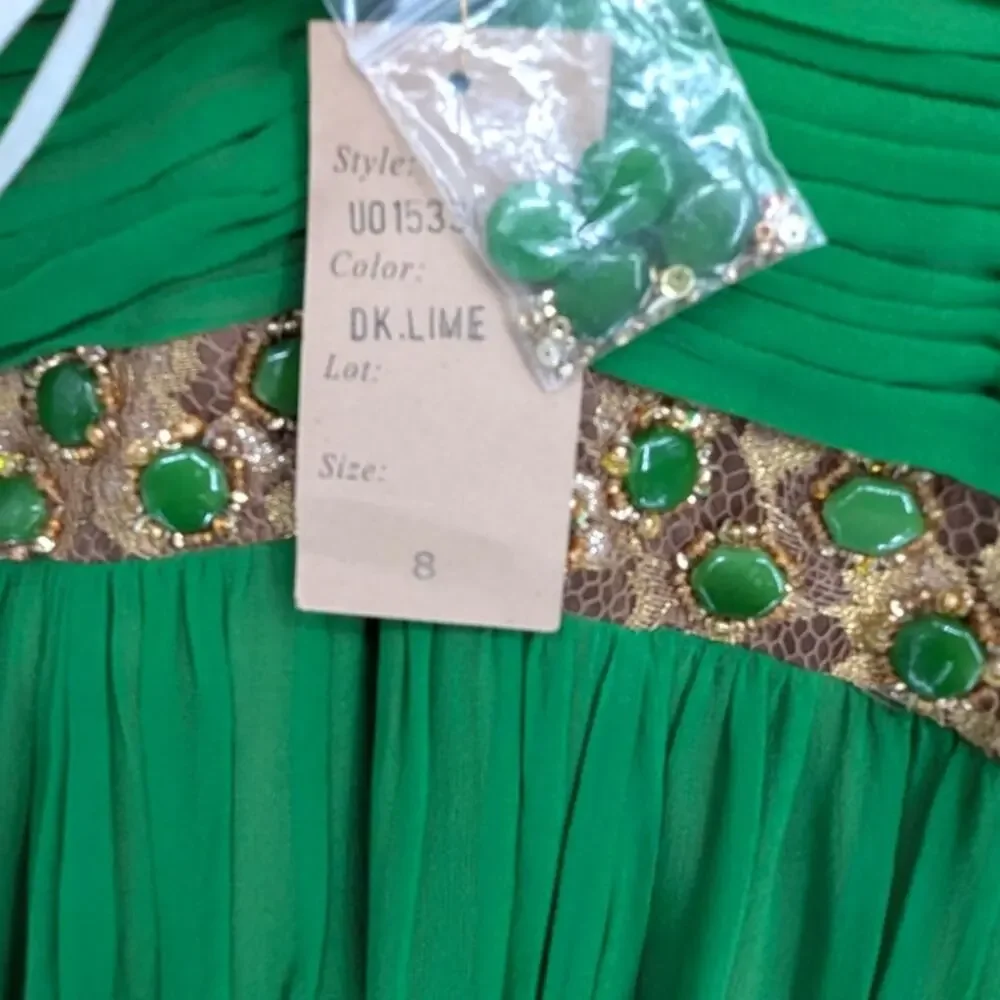 Mandalay Silk Gown 8 Green Beaded Formal Dress Cutout Back NWT